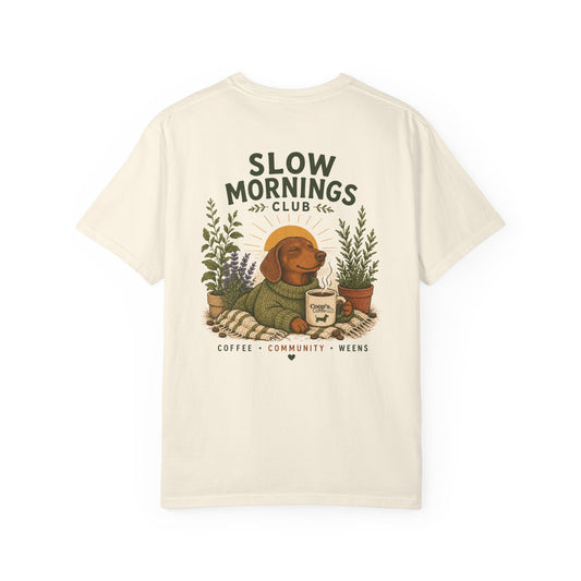 Slow Mornings Club Coffee Dachshund T-Shirt Unisex