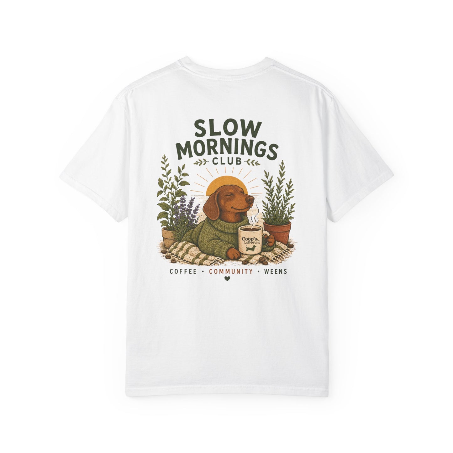 Slow Mornings Club Coffee Dachshund T-Shirt Unisex
