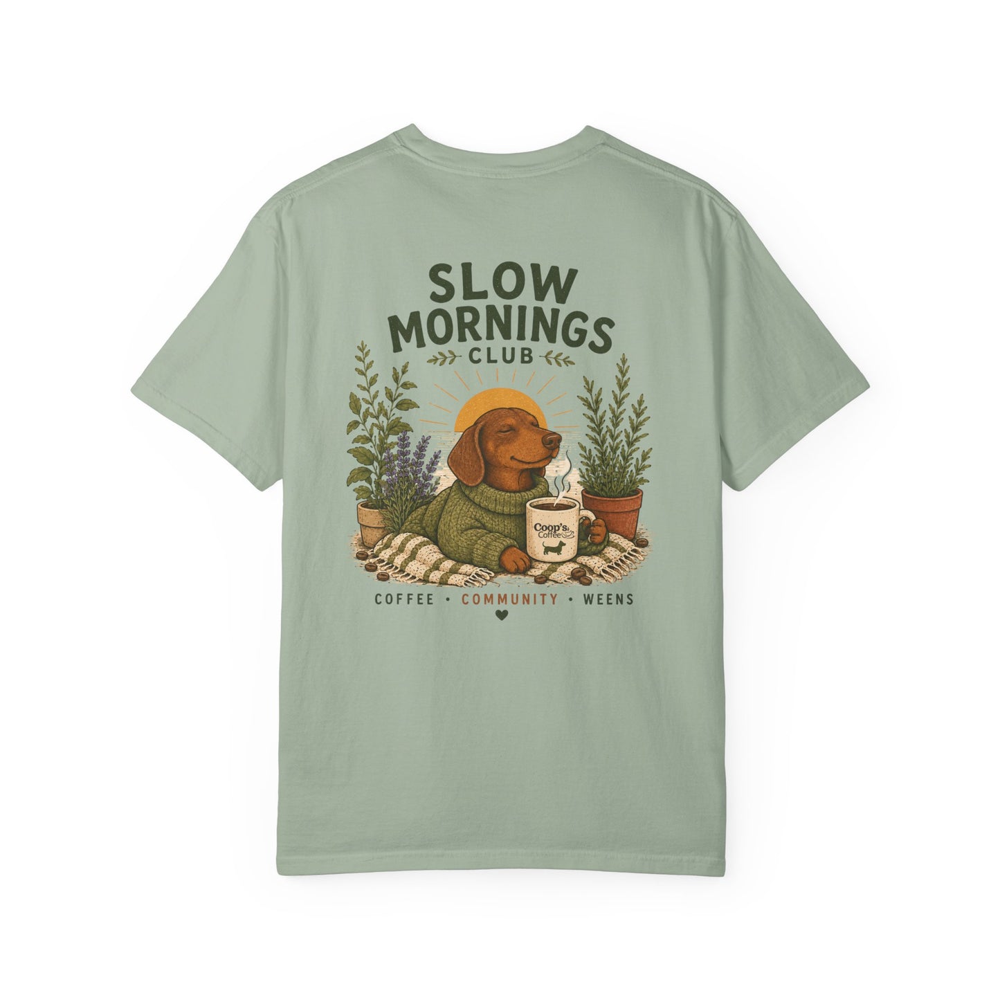 Slow Mornings Club Coffee Dachshund T-Shirt Unisex
