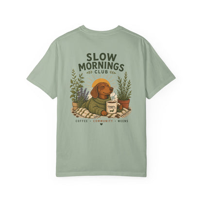 Slow Mornings Club Coffee Dachshund T-Shirt Unisex