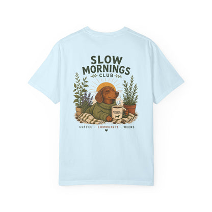 Slow Mornings Club Coffee Dachshund T-Shirt Unisex